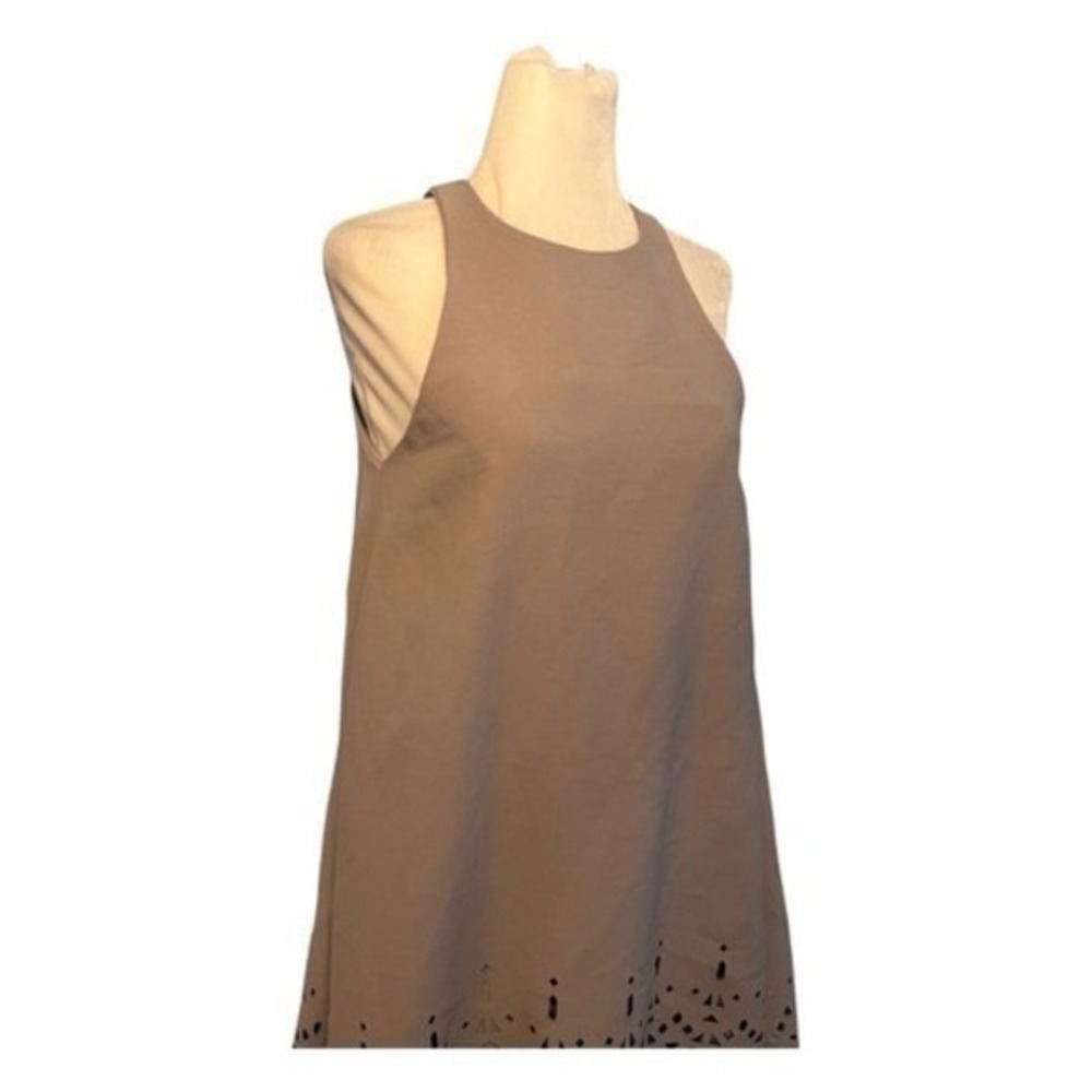 Bec + Bridge Laser Cut Mini Dress Taupe Gray Flowy Layered Knit 2 - Picture 3 of 11